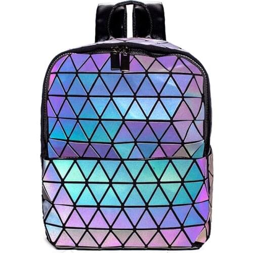 Women Backpack Geometric Shoulder Bag Students School Bag For Teenage Hologram Luminous Backpacks