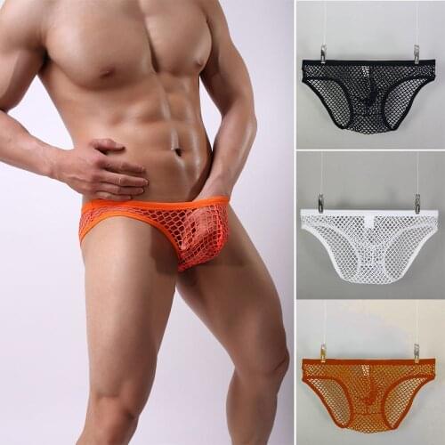 Sexy Mesh Mens Briefs Hollow G-String Panties See Through Underwear Temptation Low-Waist Underpants Erotic Lingerie