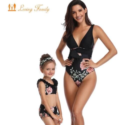 Family Look Matching Clothes Flounce Mother Daughter Bikini One Piece Mommy And Me Swimsuit Outfits Swimwear Mom Mama Mum Floral