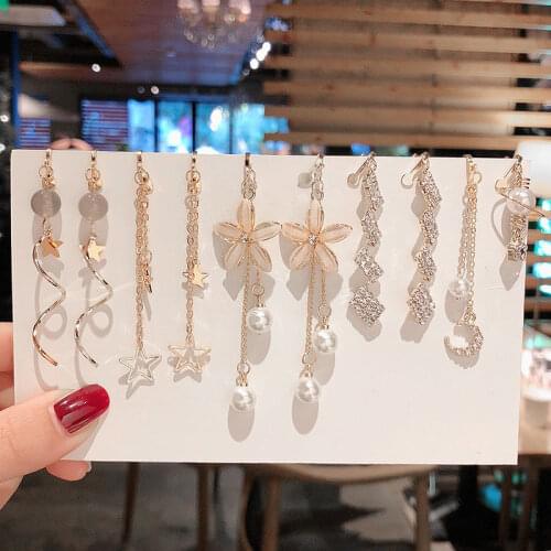 One Set 5 pairs Korea Style Clip on Earrings No Pierced Simple Style Geometric Clip Earrings