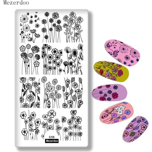 Mezerdoo Flower Series Dandelion Leaves Flowers Bouquet Shape Beauty Printing Nail Designs Template Stencil Beauty Plate C55