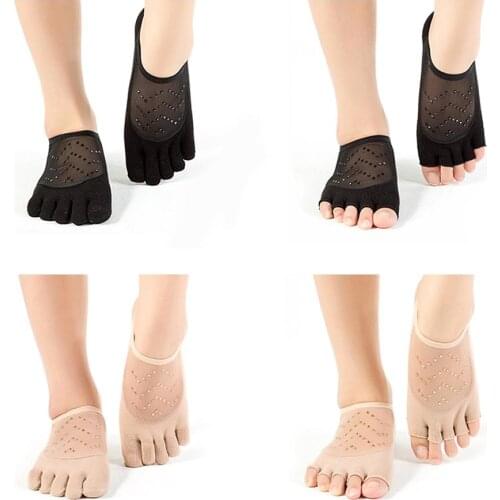 Back Mesh Non-slip Yoga Socks Breathable Womens Yoga Sports Open Toe Topper Socks Half Socks Forefoot Padded Cushion Socks