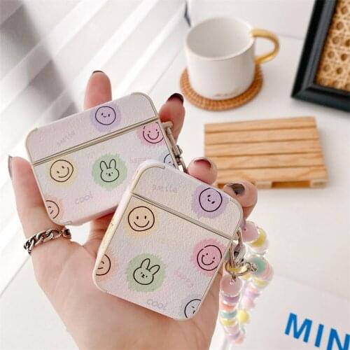 Cute Smiley Silicone Protective Cover for Apple Airpods 1 2 Pro Bluetooth-compatiblSoft Case for Airpods Pro With Bracelet Chain