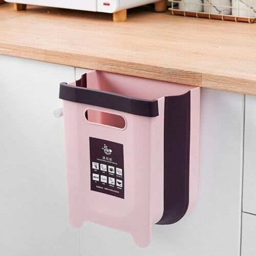 Folding Trash Can Wall Mounted Waste Bin Hanging Garbage Dustbin For Kitchen Cabinet Door Bathroom Car Back Seat Rubbish Basket