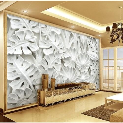 Modern Simple Abstract Art Wallpaper 3D Relief White Leaves Pattern Gypsum Mural Living Room TV Sofa Backdrop Wall 3D Home Decor
