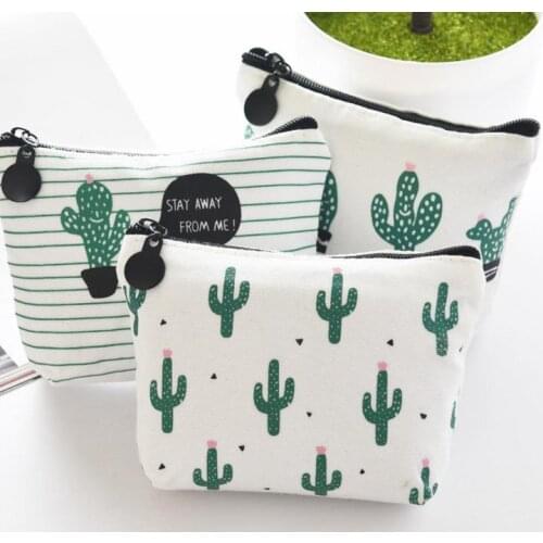 Mexican Theme Party Gift Canvas Coin Purse Cactus Print Pouch zipper pocket children kids cartoon wallet candy bag
