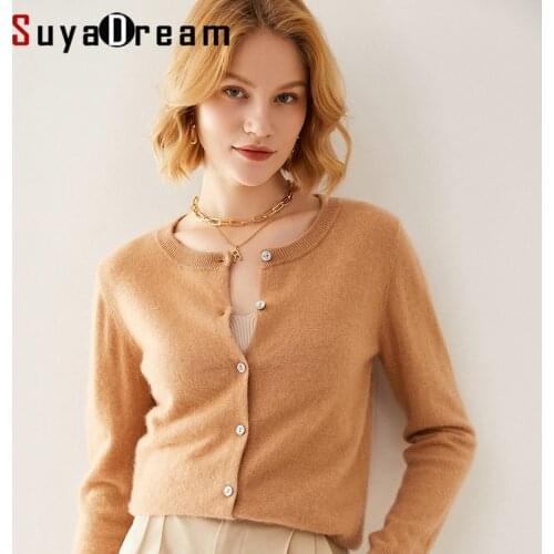 SuyaDream 100%Wool Cardigan O neck Single Breasted Long Sleeved Sweaters 2020 Fall Winter Cardigans for Women Basic Knitwear
