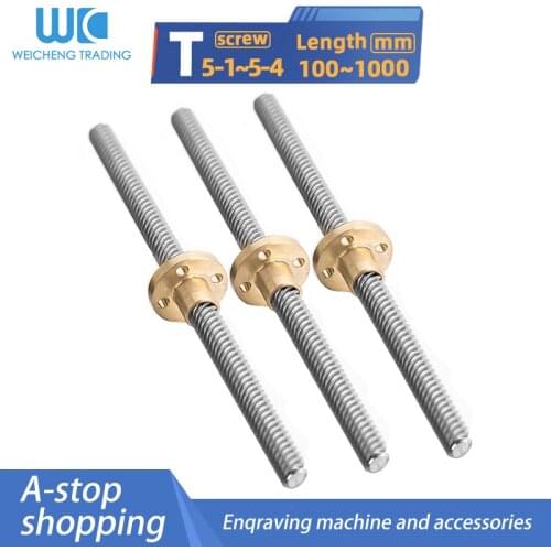 1/2PCT5*1 T5*2 T5*4 Miniature small screw printer screw stainless steel screw +pure copper flang nut+lead 1/2/4mm length CNC