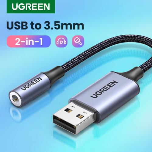 Ugreen Sound Card External 3.5mm USB Adapter USB to Headphone Speaker Audio Interface for PC Computer PS4 Headset USB Sound Card
