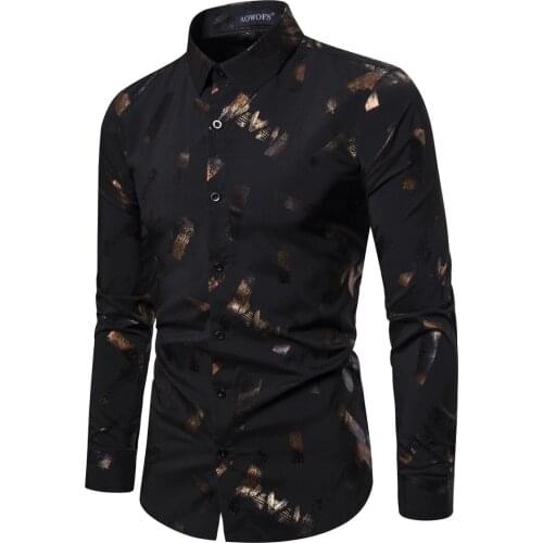 YS094 Spring New Style Foreign Trade Casual MENS Long-sleeved Shirt Digital Bronzing Printed Elasticity Mens Shirts