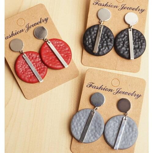 Thin Gold Color Vertical Bar Round Shape Polymer Clay Statement Earrings for Women 2021 New Arrival Textured Designer Jewelry