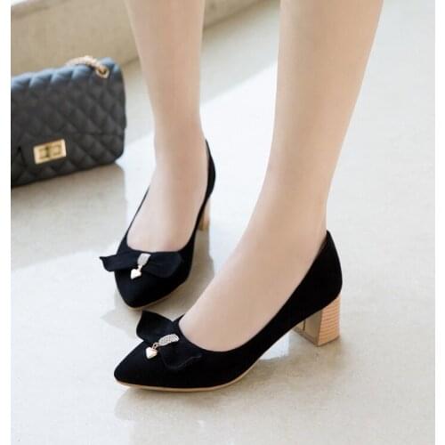 Big Size 11 12 13 14 15 16 17 ladies high heels women shoes woman pumps Butterfly-knotted suede square-heeled single shoes