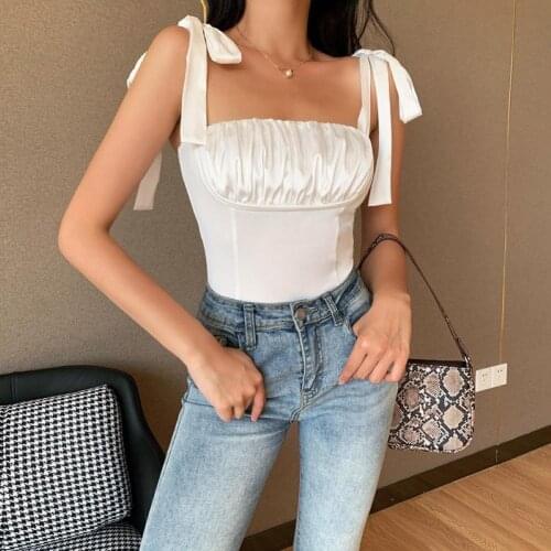 Women Summer Romper Solid Color Lace Up One Piece Sleeveless Ruched Jumpsuit