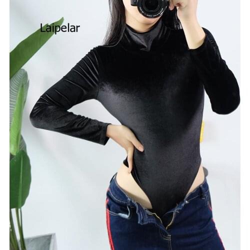 Winter Women Turtleneck Velour Bodysuit Keep Warm Autumn Long Sleeve Basic Black Body Rompers Casual Slim Short Jumpsuit