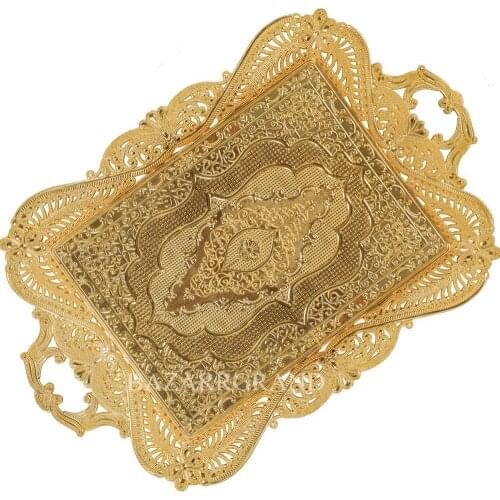 Gold Decorative Turkish Ottoman Moroccan Tea Coffee Beverage Serving Tray for Bar Open Clothes Home Rustic FREE SHİPPİNG