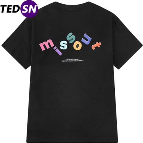 2021 Summer Casual Tshirt Harajuku T-Shirt Streetwear Hip Hop Cotton Short Sleeve Shirt Retro Rainbow Letters Print Tshirt