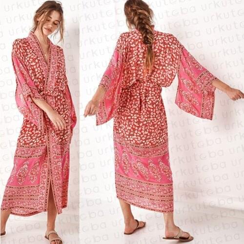 2021 Summer New Stylish Ladies Floral Long Cardigan Loose Red Pretty Cover Up Beachwear Shawl Kimono Cardigan Outfits