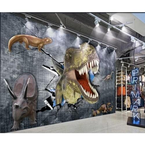 WDBH 3d wallpaper custom photo mural Cartoon dinosaur breaking wall background home decor living room wallpaper for walls 3 d