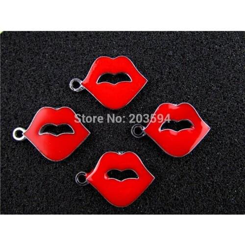 AE346 Mix Color 20Pcs Alloy Metal Enamel Lip Charms Pendants 25x18mm