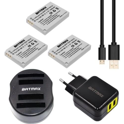 Batmax 3pcs NB-5L NB 5L NB5L Battery+USB Dual Charger for Canon S110 SX200 SX210 SX220 SX230 IS HS IXUS 850 870 860 990 SD 950