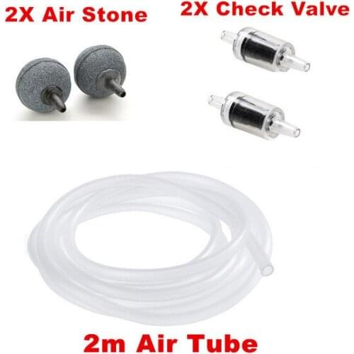 Aquarium Accessories 2m Air Tube+2pcs Air Stone +2pcs Nonreturn Check Valves for Fish Tank Oxygen Air Pump