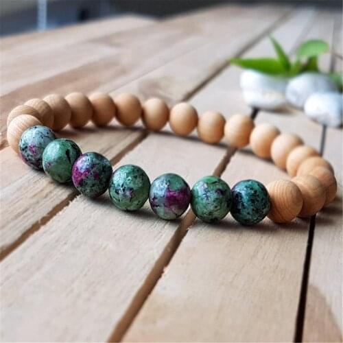 8mm Malachite Sandalwood Bead Mala Bracelet 7.5 inches Meditation Wrist Yoga Religious Gemstone Mala Blessing Spirituality