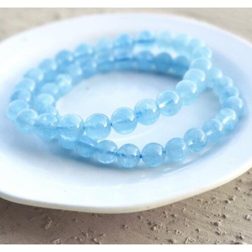 Natural Blue Aquamarine Quartz Round Beads Bracelet 8mm 9mm 10mm 11mm Brazi Fashion Stone For Women Men AAAAA