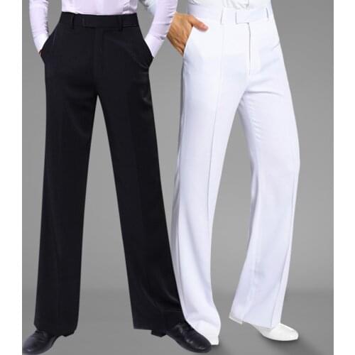 Mens Black White Color Latin Modern Ballroom Performance Trousers Adult Men Chacha Samba Rumba Latin Dance Standard Pants