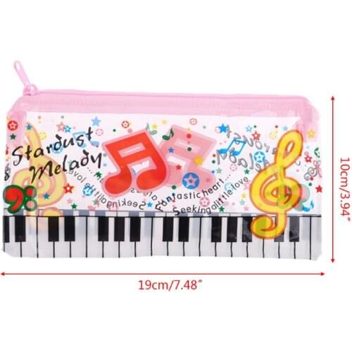 C90C Music Note Piano Keyboard Pencil Case Plastic Transparent Pen Bag Student Gift