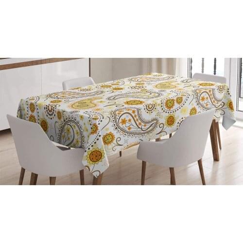 Floral Pattern with Sunflowers and Paisley Vintage Boho Dining Room Kitchen Rectangular Table Cover