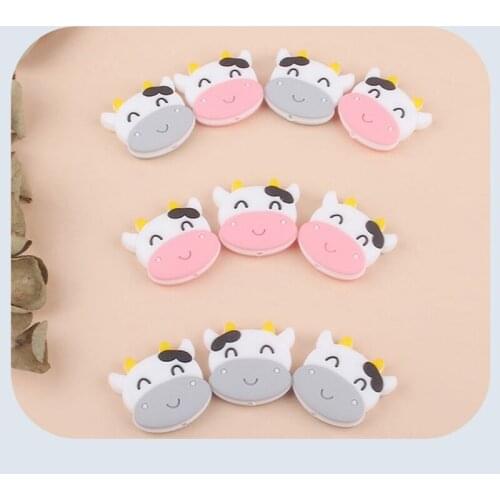 Baby Teether Silicone Beads Cartoon Animal Cows Molar Soother Nursing Teething Chewing Toy Shower Gifts for Newborn Infant
