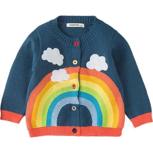 Kids Baby Girls Sweater Autumn Winter Full Sleeve Cartoons Rainbow Knitted Sweater Coat Toddler Children Cardigan Sweater