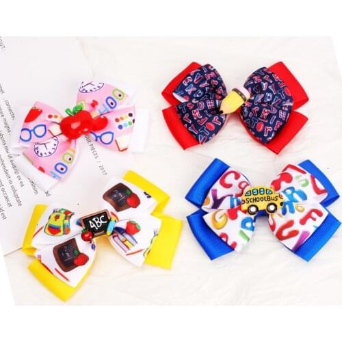 Ribbon Bow Double Layer Hair Clips for Girls Printed Back To School Hair Accessories Dance Party Bows Hair Barrettes for Kids