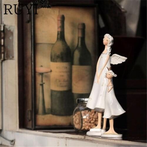 European Style Resin Mother Daughter Angel Elf 2PCS/SET Artificial Ornaments Crafts Home Decor Fairy Figurines Birthday Gift