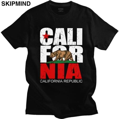 Vintage California Republic T Shirt Men Grunge Distressed CA State Flag Bear T-shirt Short Sleeve Cotton GraphicTees Gift Merch