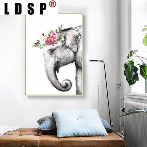 LDSP Picture Wall Home Decor Canvas Painting Nordic Cute Flowers Animal Giraffe Zebra And Elephant Art Abstract Print Poster