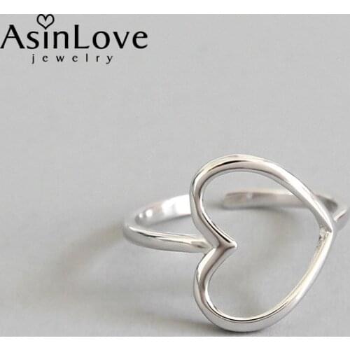 AsinLove Real 925 Sterling Silver Romantic Hollow Love Heart Shape Rings for Women Gift Creative Handmade Designer Fine Jewelry