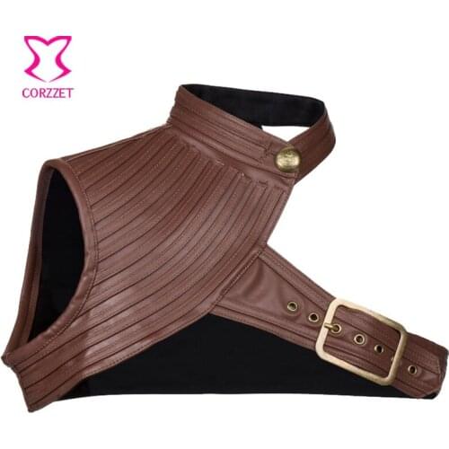 Brown Faux Leather Steampunk Bolero Jacket Sexy One-Shoulder Gothic Corset Outwear Burlesque Accessories For Women