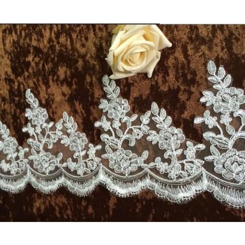 1 Meter Lace Embroidered Net Lace for Wedding Dress 18cm Width Off White Embroidery Mesh Lace Trim