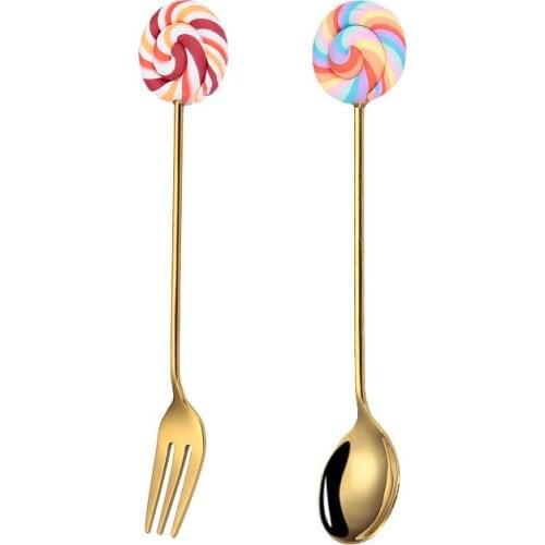 2 Pcs Cute Little Tabelware Set Dessert Fork Donut Spoon Fruit Fork Spoon Cutlery Set Gold Spoon and Fork Set Dinnerware Sets