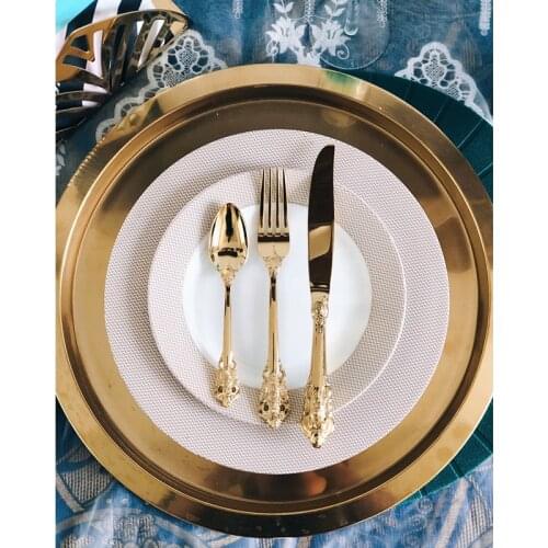 48 pcs Golden Plated Cutlery Set Stainless Steel Knife Forks Teaspoon Gold Dinnerware Wedding Tableware Christmas Tableware