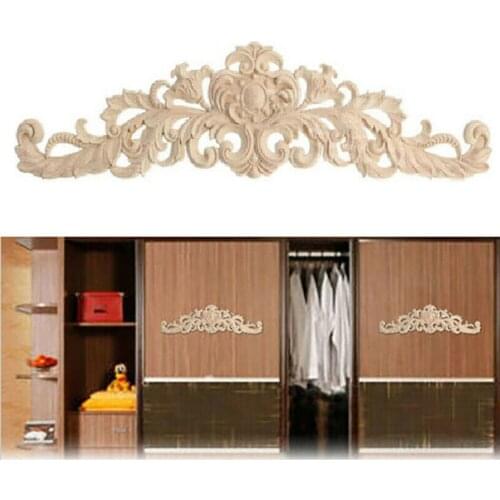 1pc Wooden Carved Applique DIY Decor Furniture Stickers Wardrobe Decoration Wood Color Decal 30x8.5x0.8cm