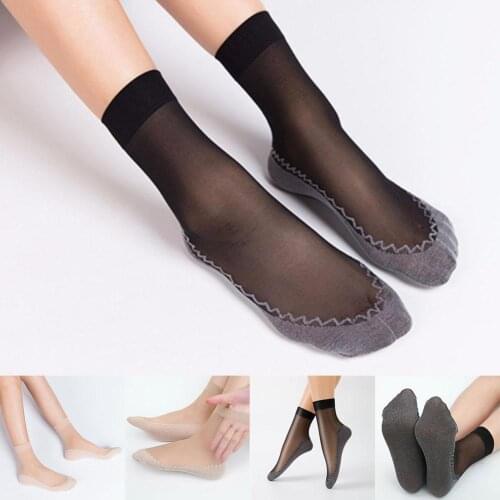 10Pairs/Set Spring Summer Women Silk Socks Soft Casual Bottom Splice Non-slip Sock Women Meias Thin Silk Socks Ladies J5F2