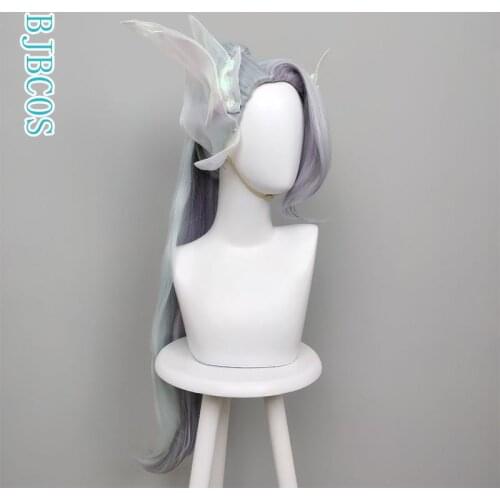 LoL Zyra Cosplay Wig Crystal Rose Zyra Gradient Purple Long Ponytail Game Wig Synthetic Hair Heat Resistant Wig Cap