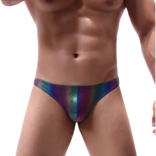 Sexy Rainbow Mens Briefs Nylon Youth Personality U Convex Low Waist Breathable Pajamas Men Underwear