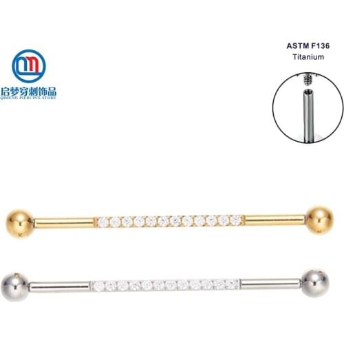 ASTM F136 Titanium Internally Threaded Zircon Stone Paved Industrial Barbell Piercing