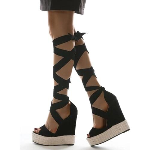 Roman Wedges High-heeled Sandals Women Lace Up Pumps Shoes Sizes 35-42