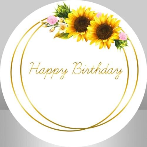 Sensfun Happy Birthday Party Round Backdrop Flowers and Golden Line Photography Background
