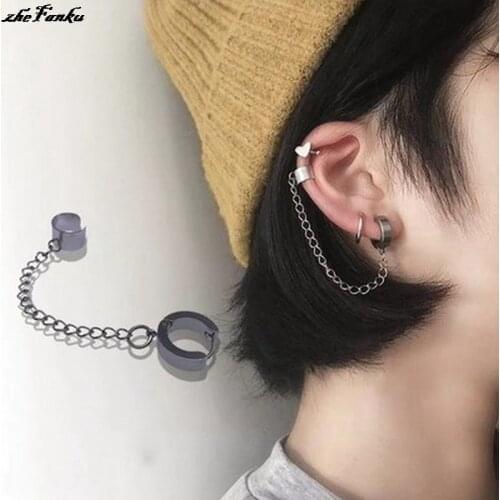 New Fashion Punk Stainless Steel Clip Earring For Teens Women Men Ear Cuffs Street Cool Jewelry 1Pcs Silver Color Chain Ear Clip