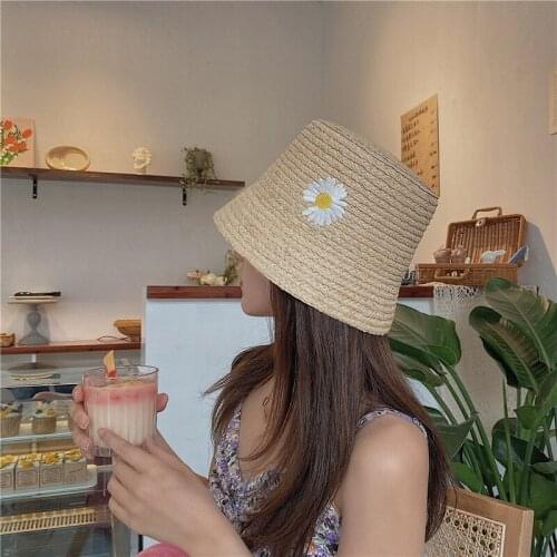 Daisy Hat Flat Straw Hat Lady Beach Vacation Outing Lafite Sun Hat Summer Bucket Hat Tide